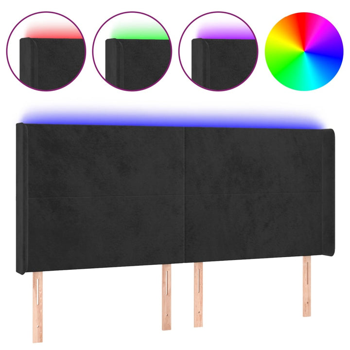 sengegavl med LED-lys 163x16x118/128 cm fløjl sort