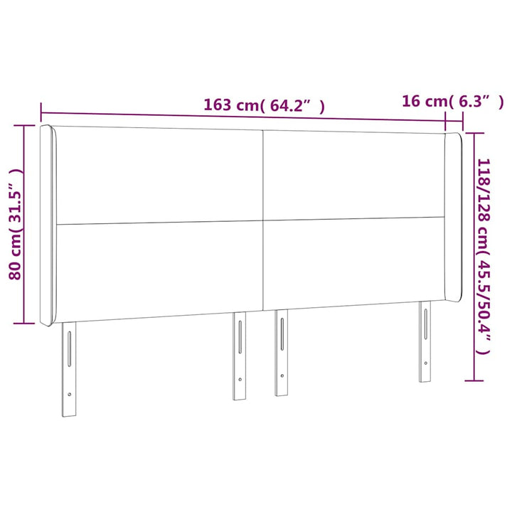 sengegavl med LED-lys 163x16x118/128 cm fløjl mørkegrøn