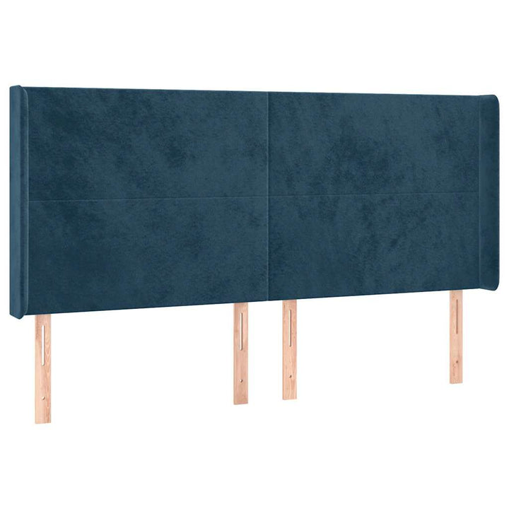 sengegavl med LED-lys 163x16x118/128 cm fløjl mørkeblå