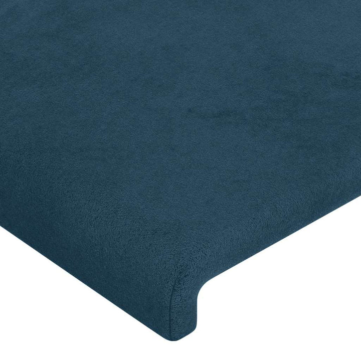 sengegavl med LED-lys 163x16x118/128 cm fløjl mørkeblå