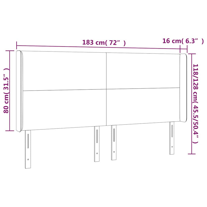 sengegavl med LED-lys 183x16x118/128 cm fløjl mørkegrøn