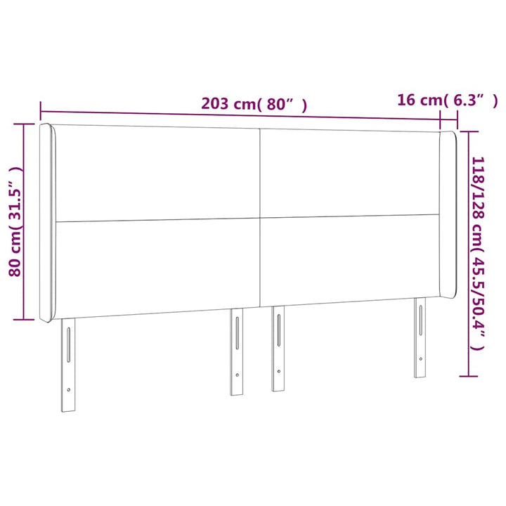 sengegavl med LED-lys 203x16x118/128 cm fløjl mørkegrøn