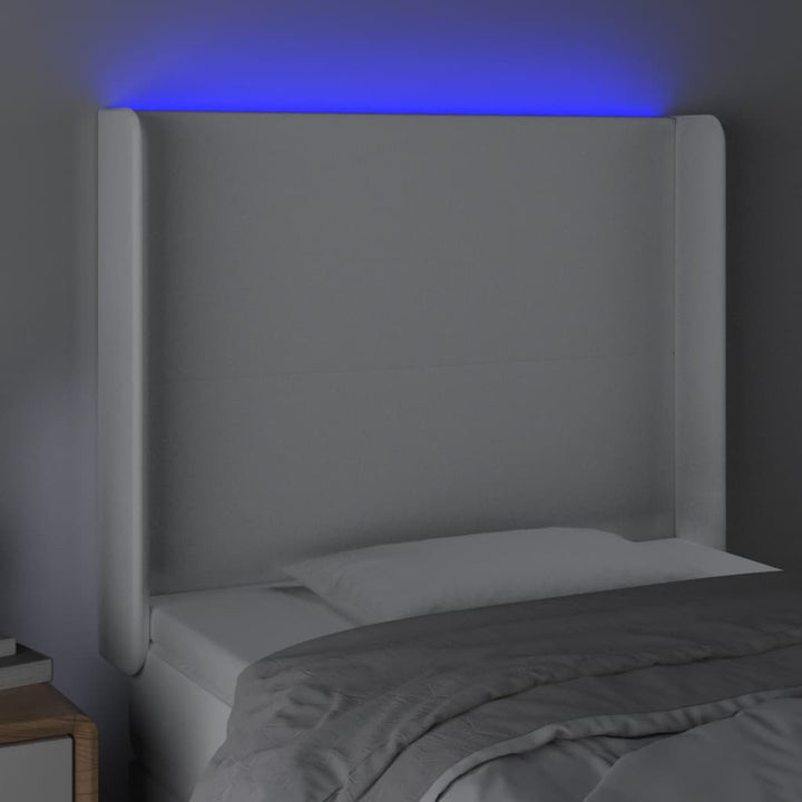 sengegavl med LED-lys 83x16x118/128 cm kunstlæder hvid