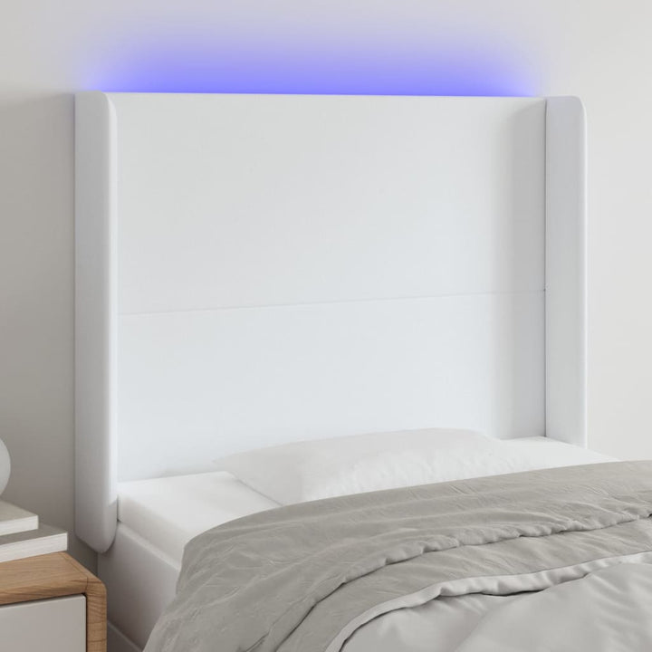 sengegavl med LED-lys 83x16x118/128 cm kunstlæder hvid