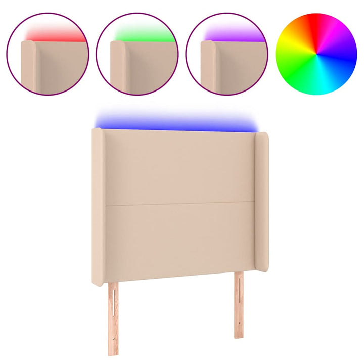 sengegavl med LED-lys 83x16x118/128 cm kunstlæder cappuccino
