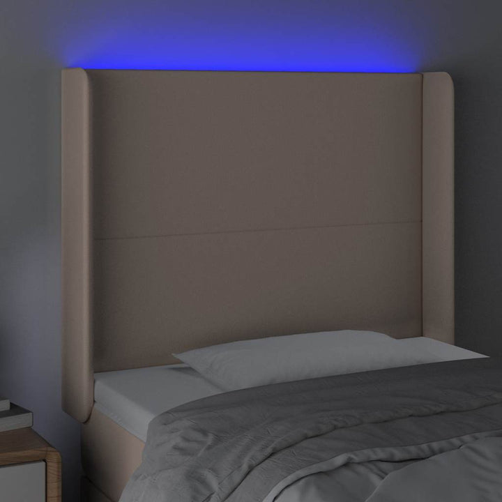 sengegavl med LED-lys 83x16x118/128 cm kunstlæder cappuccino