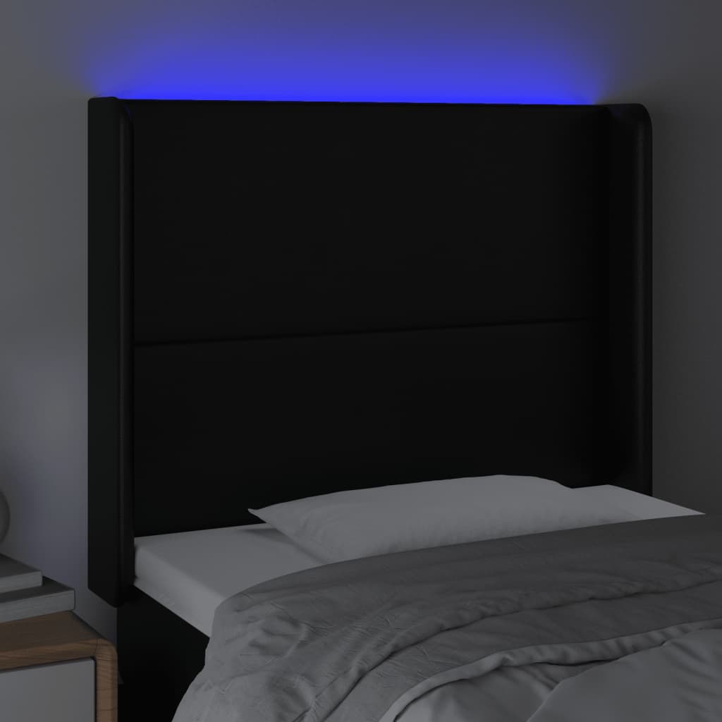 sengegavl med LED-lys 93x16x118/128 cm kunstlæder sort