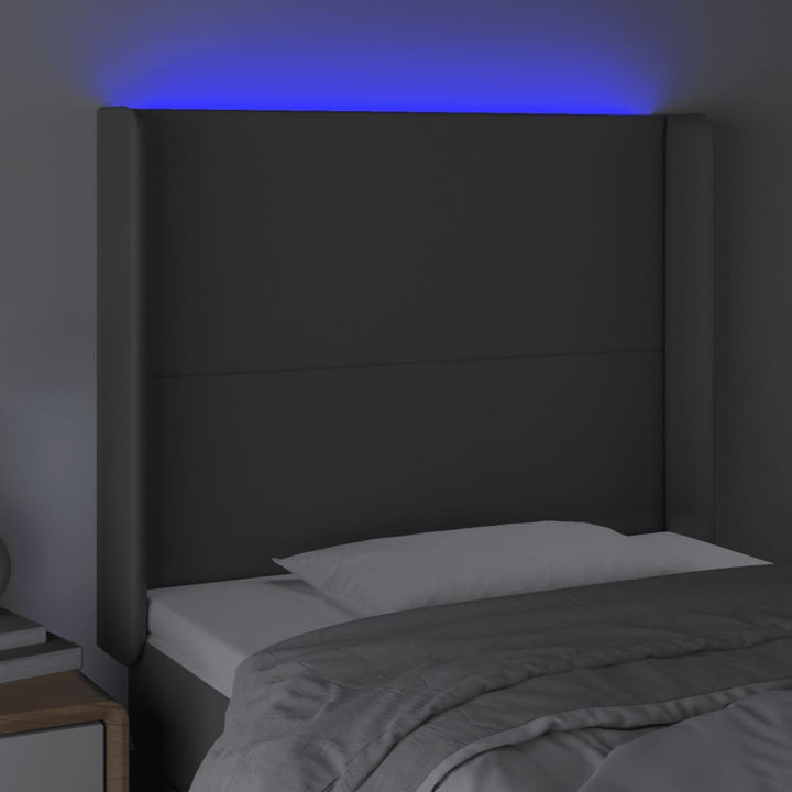 sengegavl med LED-lys 93x16x118/128 cm kunstlæder grå