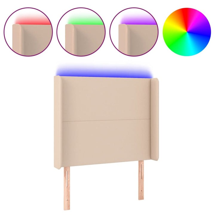 sengegavl med LED-lys 93x16x118/128 cm kunstlæder cappuccino