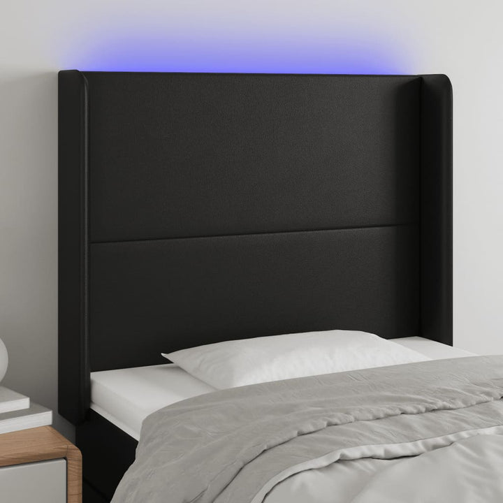 sengegavl med LED-lys 103x16x118/128 cm kunstlæder sort