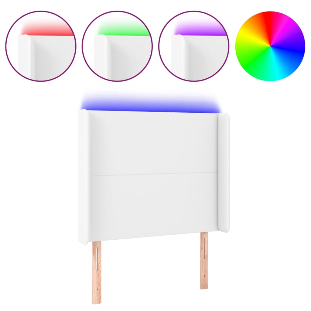 sengegavl med LED-lys 103x16x118/128 cm kunstlæder hvid