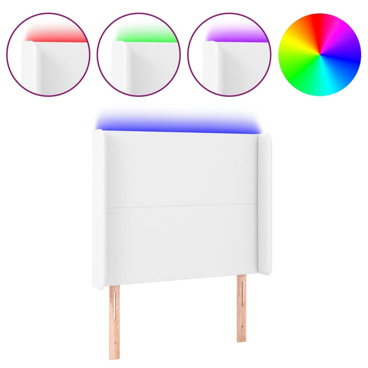 sengegavl med LED-lys 103x16x118/128 cm kunstlæder hvid