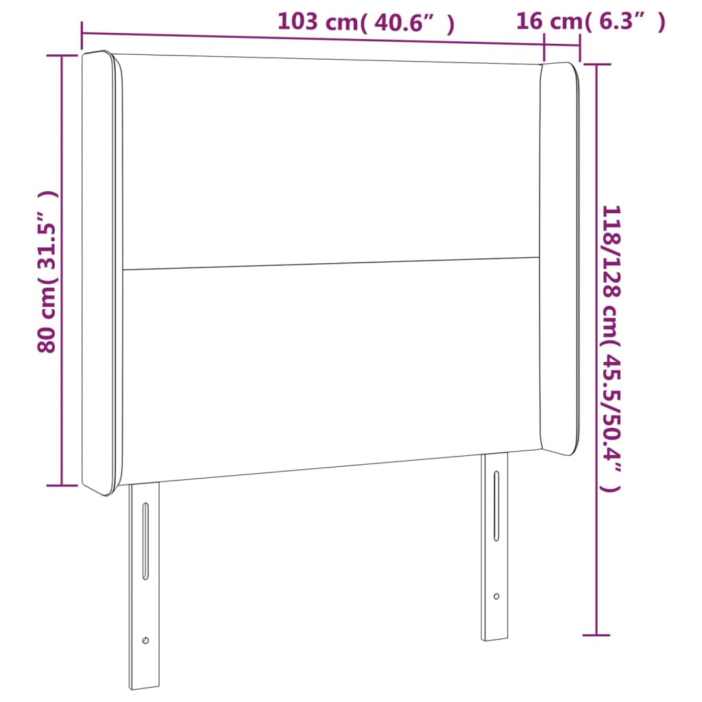 sengegavl med LED-lys 103x16x118/128 cm kunstlæder hvid
