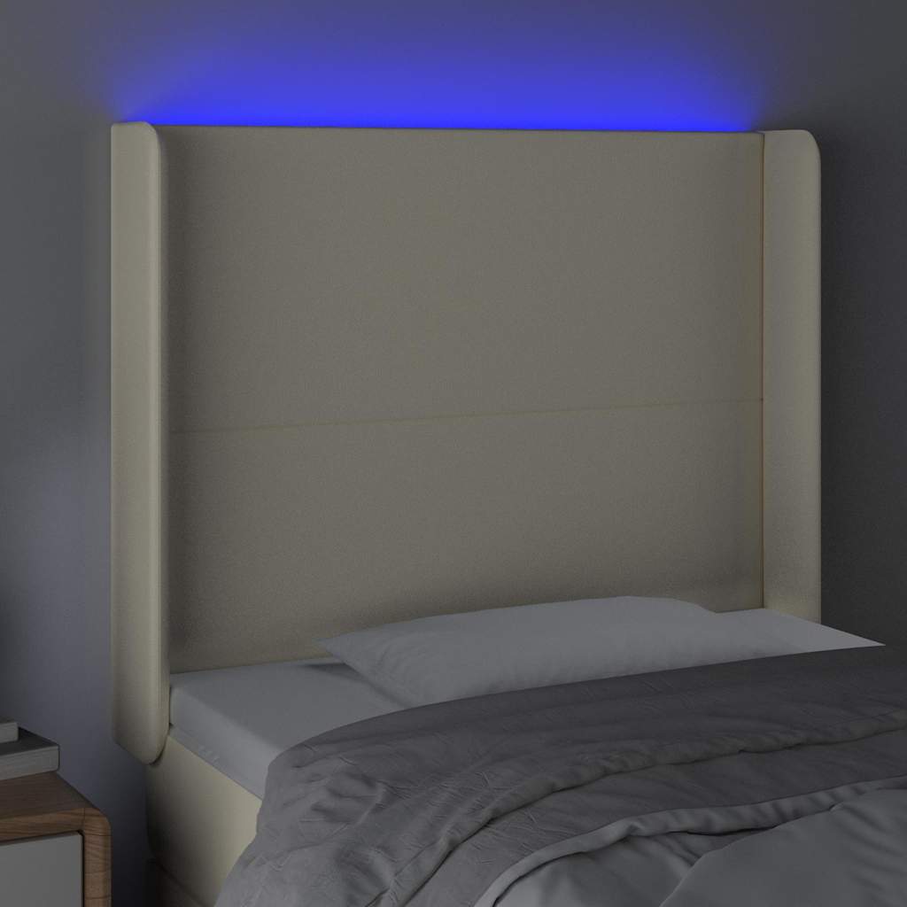 sengegavl med LED-lys 103x16x118/128 cm kunstlæder cremefarvet