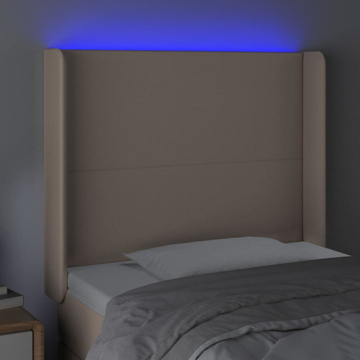 sengegavl med LED-lys 103x16x118/128 cm kunstlæder cappuccino