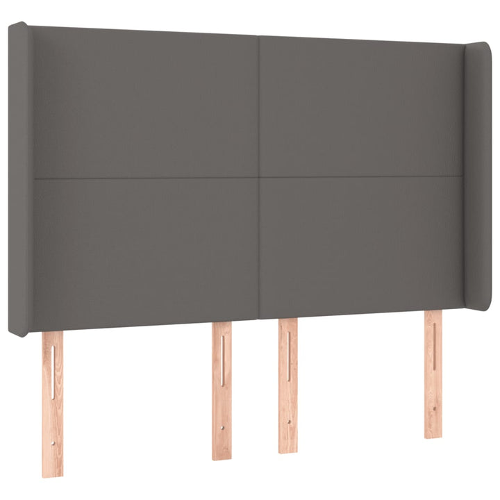sengegavl med LED-lys 147x16x118/128 cm kunstlæder grå