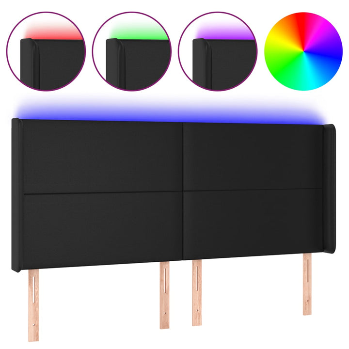 sengegavl med LED-lys 183x16x118/128 cm kunstlæder sort