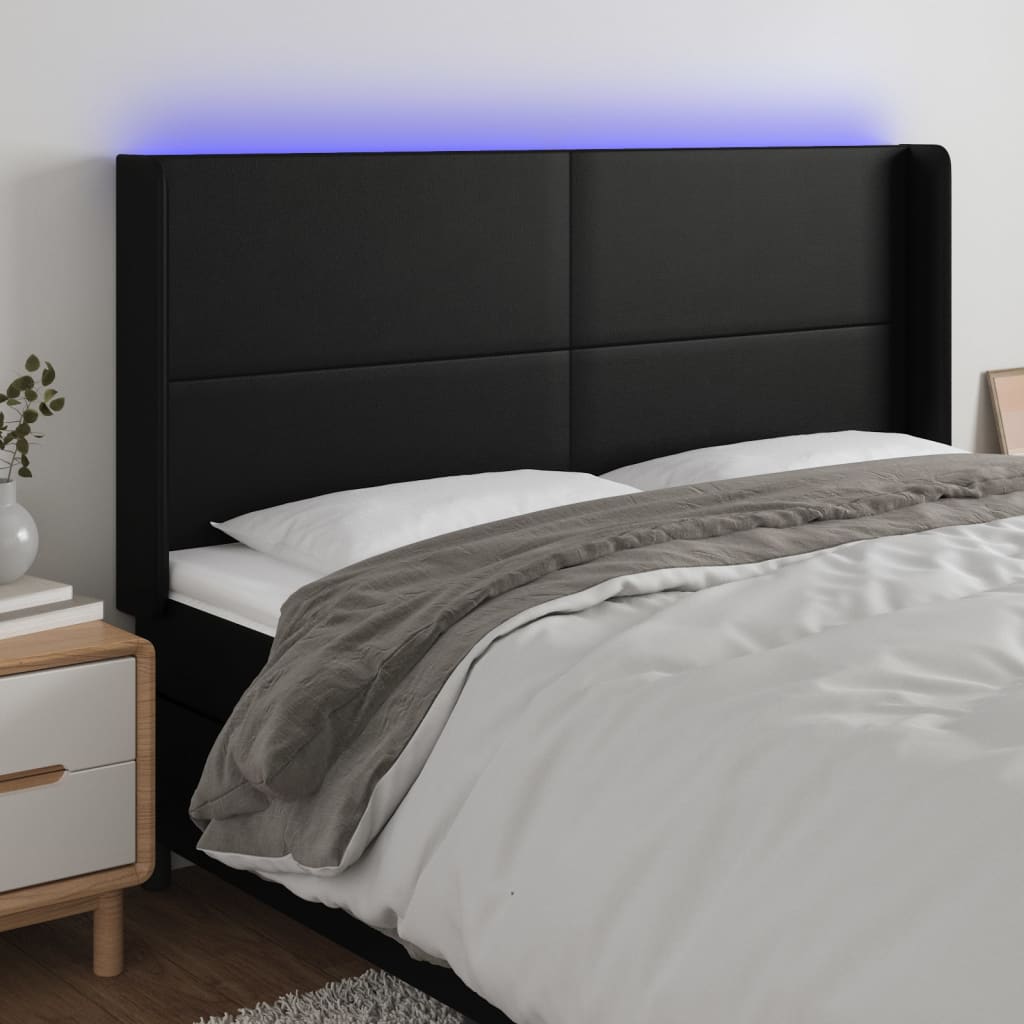 sengegavl med LED-lys 183x16x118/128 cm kunstlæder sort