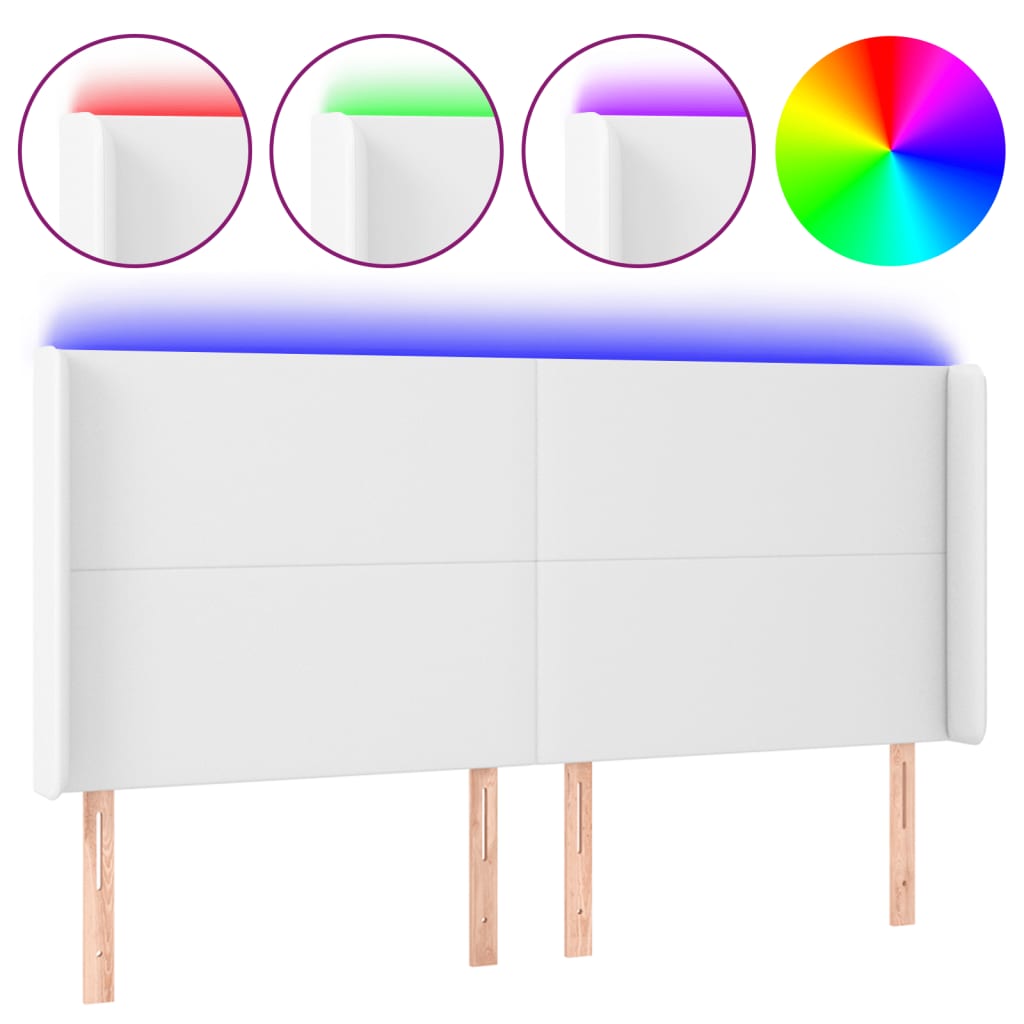 sengegavl med LED-lys 183x16x118/128 cm kunstlæder hvid