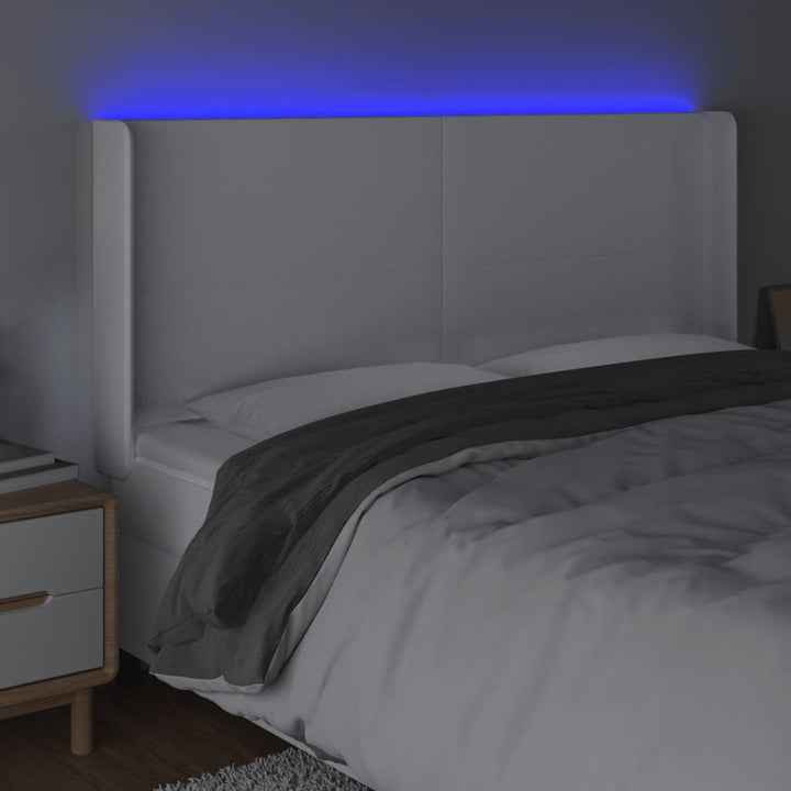 sengegavl med LED-lys 183x16x118/128 cm kunstlæder hvid