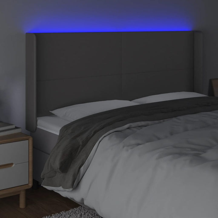 sengegavl med LED-lys 183x16x118/128 cm kunstlæder grå