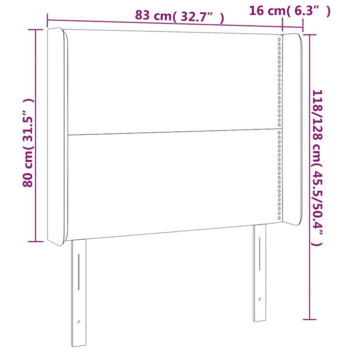 sengegavl med LED-lys 83x16x118/128 cm stof sort