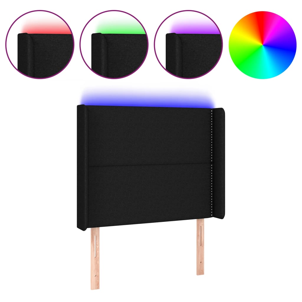 sengegavl med LED-lys 103x16x118/128 cm stof sort