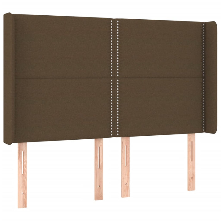 sengegavl med LED-lys 147x16x118/128 cm stof mørkebrun