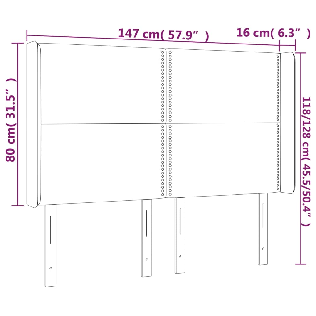 sengegavl med LED-lys 147x16x118/128 cm stof mørkebrun