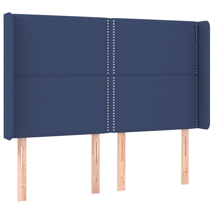 sengegavl med LED-lys 147x16x118/128 cm stof blå