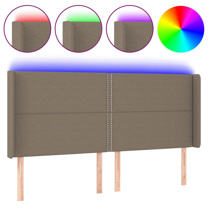 sengegavl med LED-lys 203x16x118/128 cm stof gråbrun