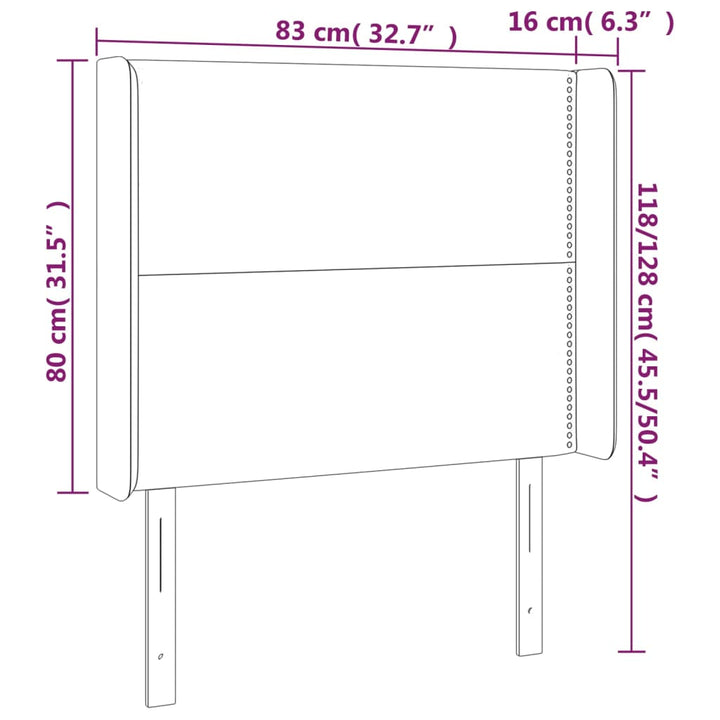 sengegavl med LED-lys 83x16x118/128 cm fløjl mørkegrå