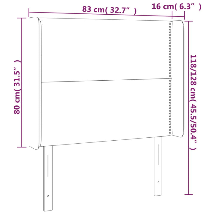 sengegavl med LED-lys 83x16x118/128 cm fløjl lyserød