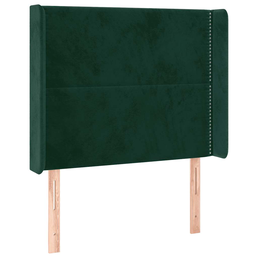 sengegavl med LED-lys 93x16x118/128 cm fløjl mørkegrøn