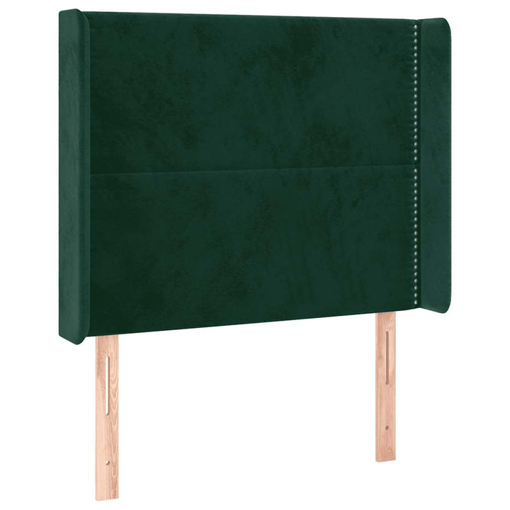 sengegavl med LED-lys 93x16x118/128 cm fløjl mørkegrøn