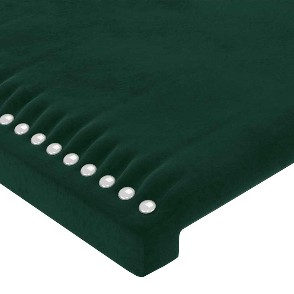 sengegavl med LED-lys 93x16x118/128 cm fløjl mørkegrøn