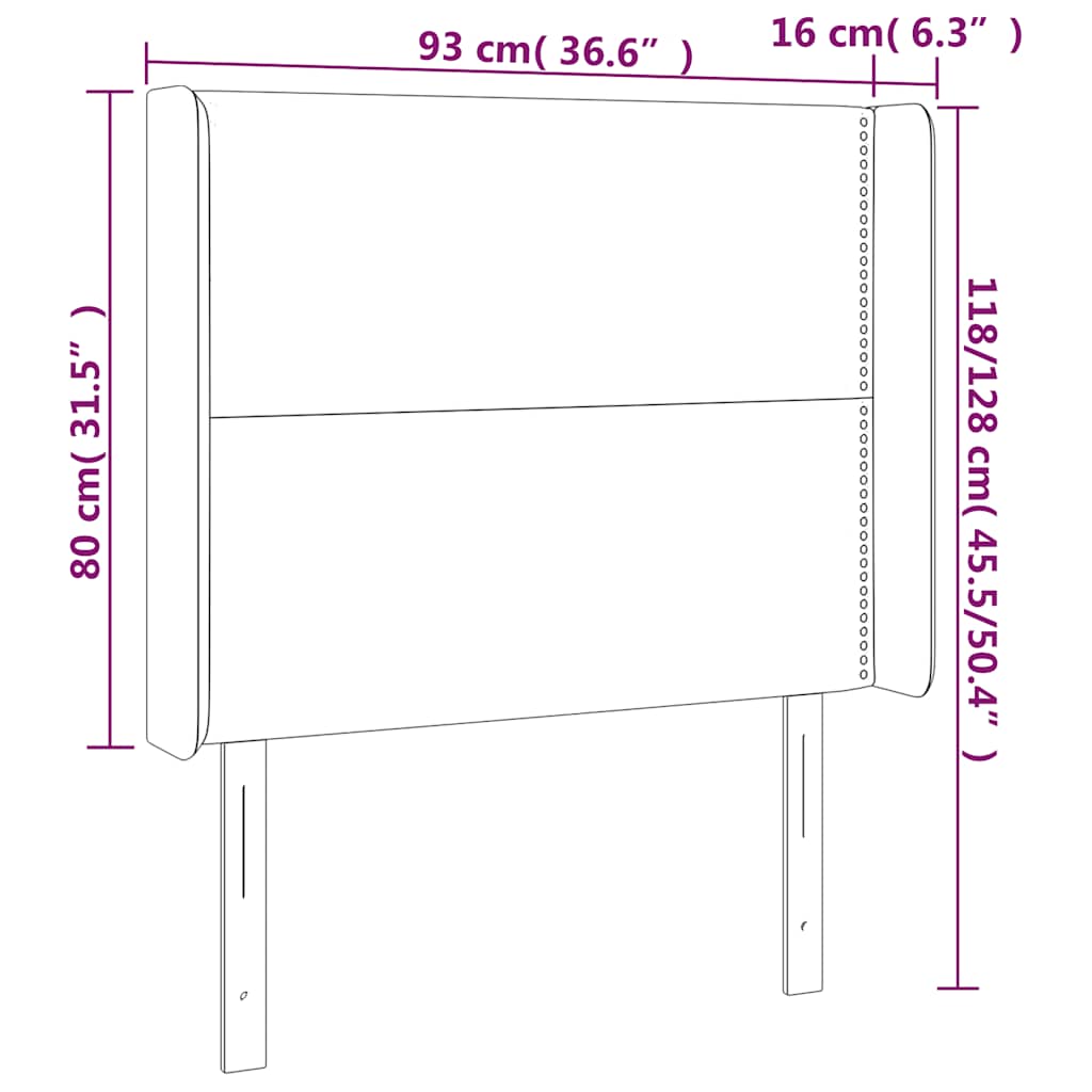 sengegavl med LED-lys 93x16x118/128 cm fløjl mørkegrøn