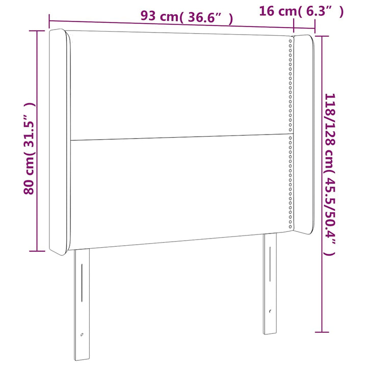 sengegavl med LED-lys 93x16x118/128 cm fløjl mørkegrøn
