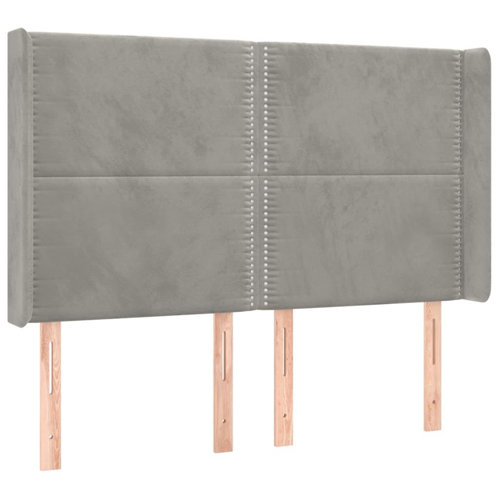 sengegavl med LED-lys 147x16x118/128 cm fløjl lysegrå