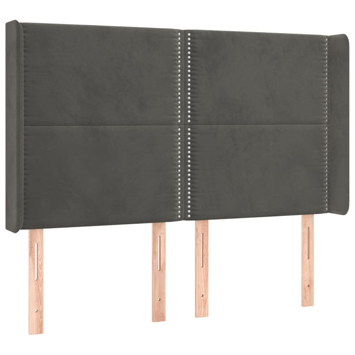 sengegavl med LED-lys 147x16x118/128 cm fløjl mørkegrå
