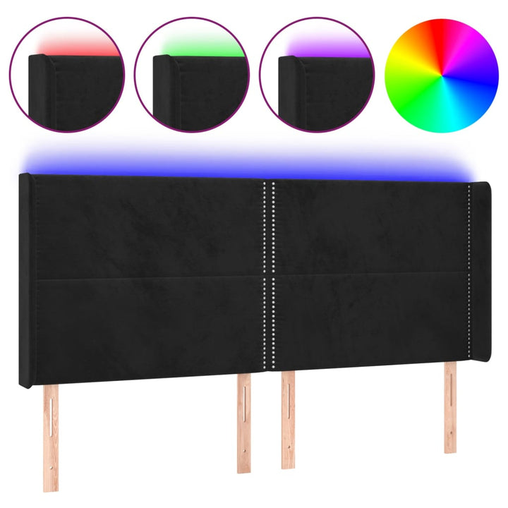 sengegavl med LED-lys 163x16x118/128 cm fløjl sort