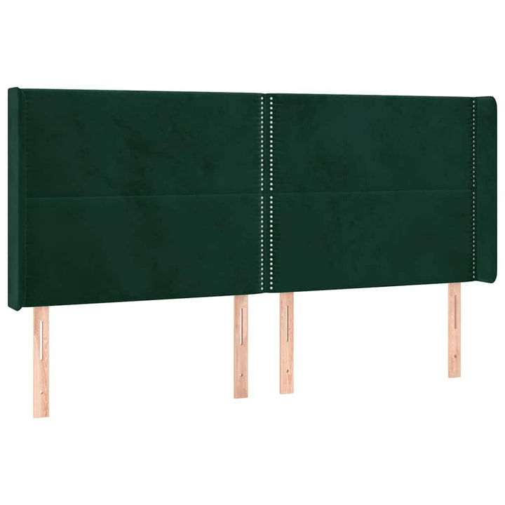sengegavl med LED-lys 203x16x118/128 cm fløjl mørkegrøn