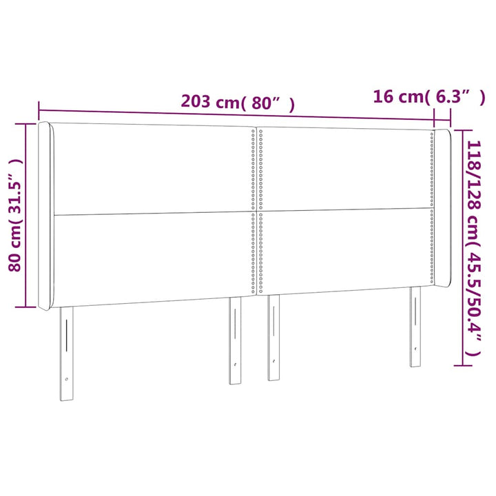 sengegavl med LED-lys 203x16x118/128 cm fløjl mørkegrøn