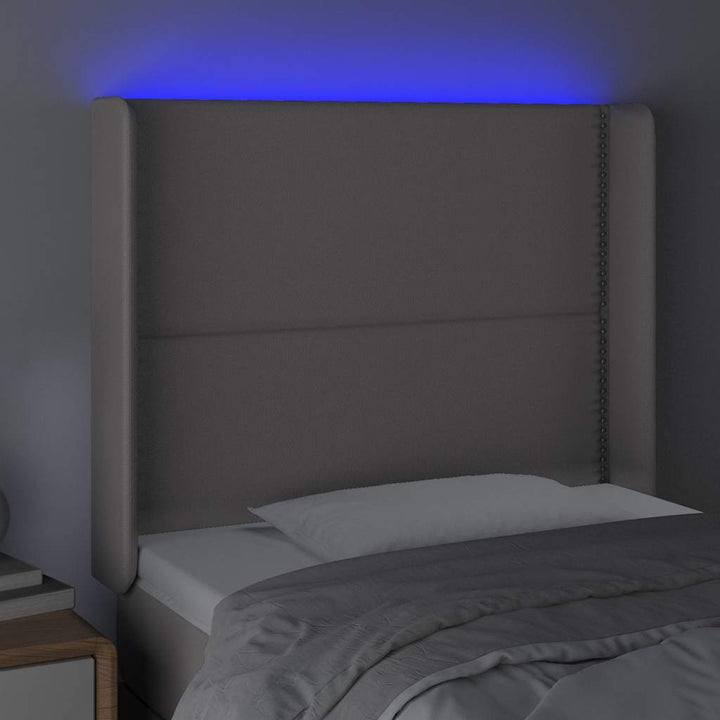 sengegavl med LED-lys 103x16x118/128 cm kunstlæder grå