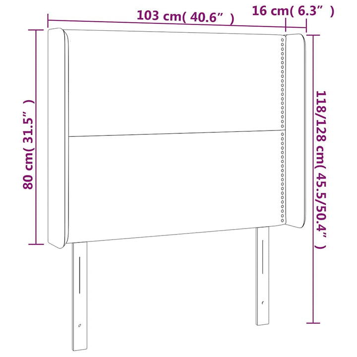 sengegavl med LED-lys 103x16x118/128 cm kunstlæder grå