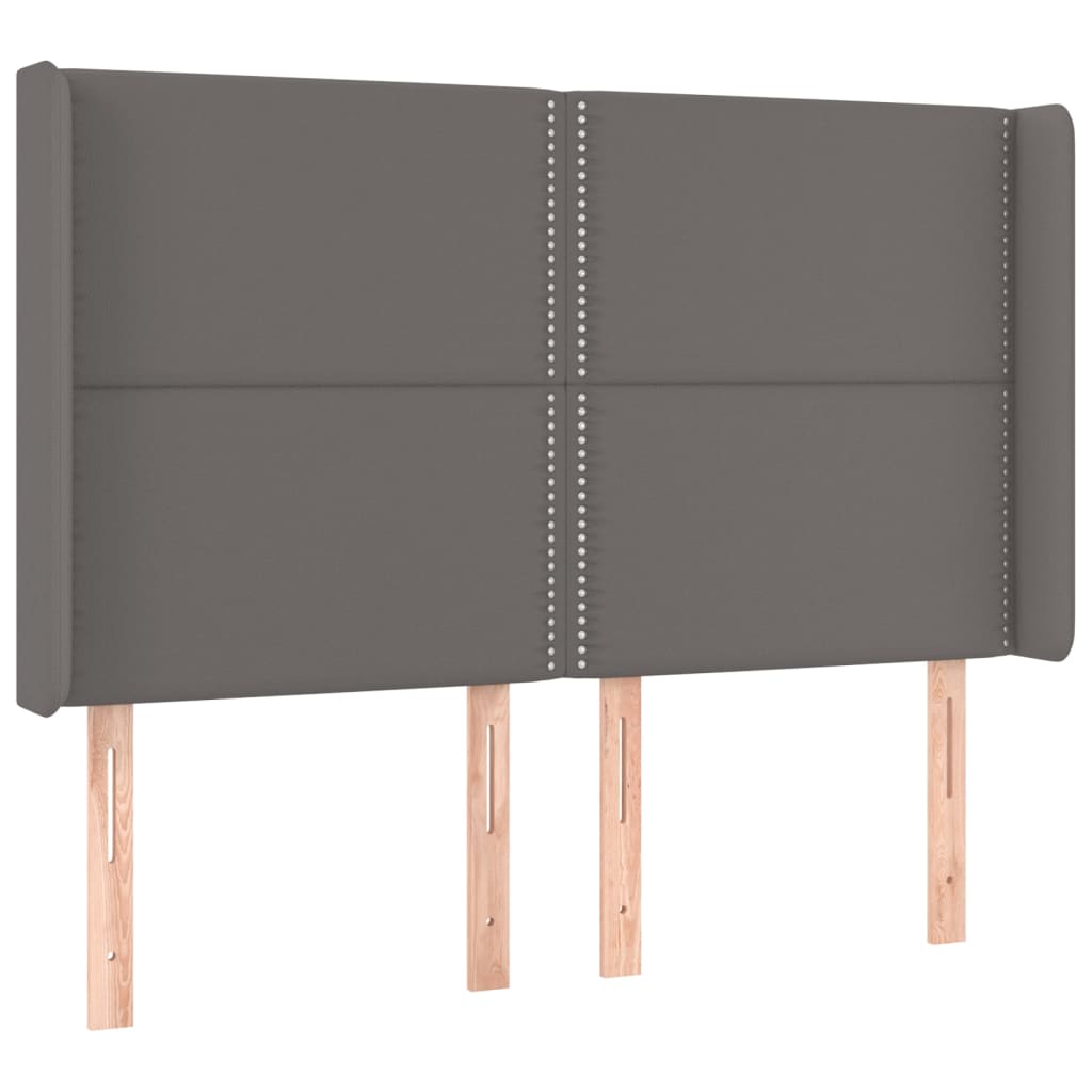 sengegavl med LED-lys 147x16x118/128 cm kunstlæder grå