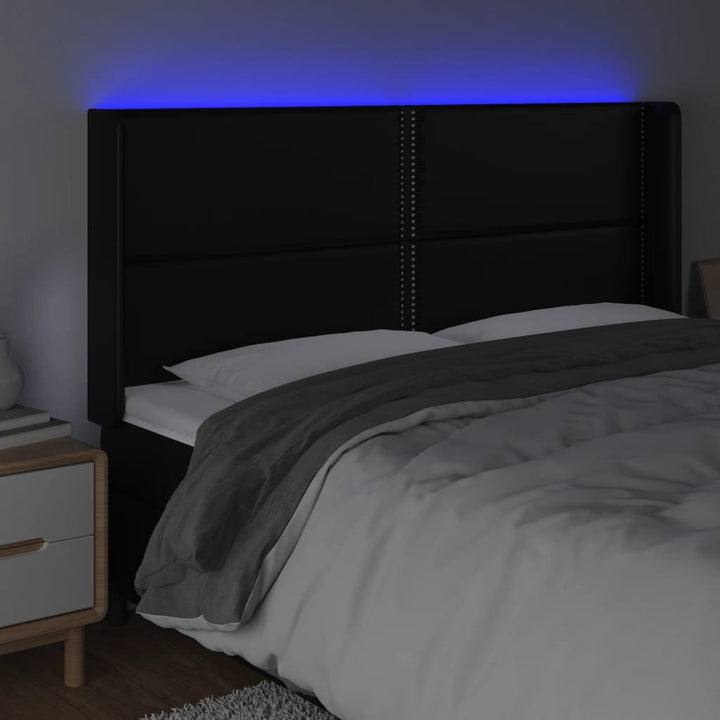 sengegavl med LED-lys 183x16x118/128 cm kunstlæder sort