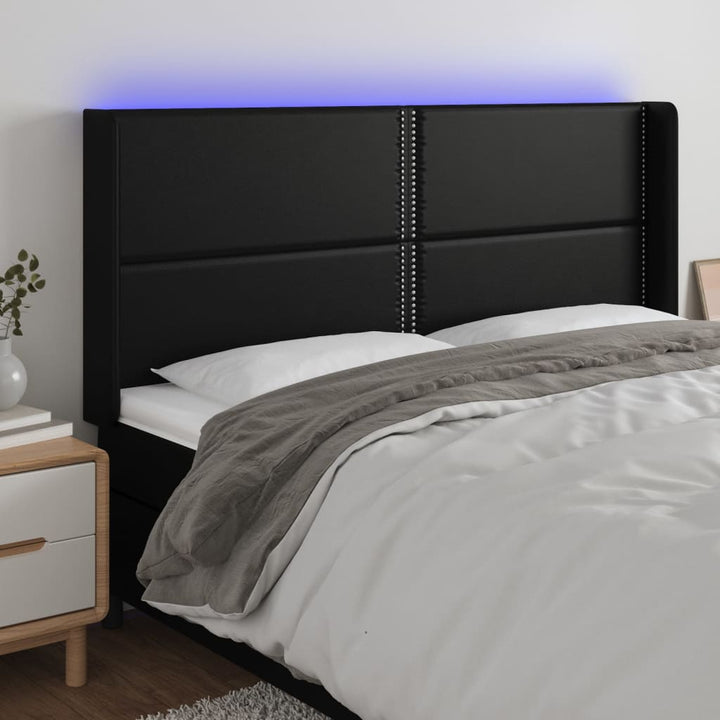 sengegavl med LED-lys 183x16x118/128 cm kunstlæder sort