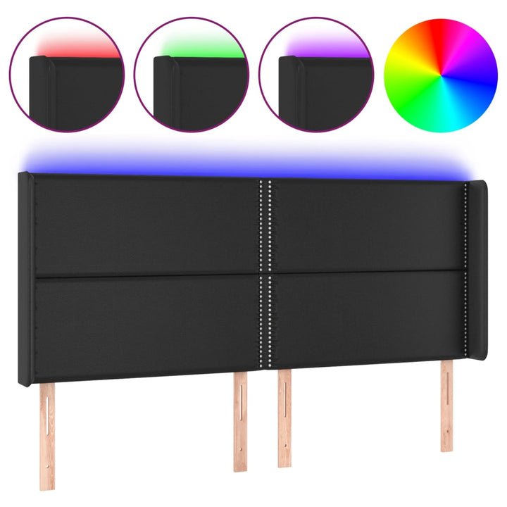 sengegavl med LED-lys 203x16x118/128 cm kunstlæder sort