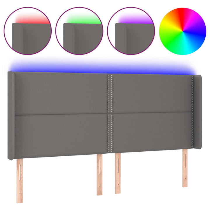sengegavl med LED-lys 203x16x118/128 cm kunstlæder grå